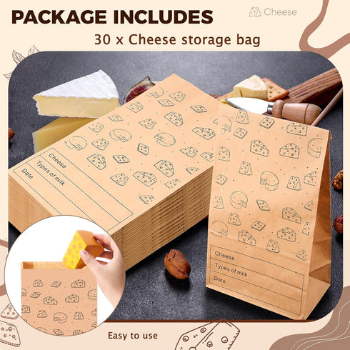 MotiMind 30 Count 10.6 6 Inches Cheese Storage Bags for Refrigerator x Cheese Paper Bags, Sandwiches, Wrapping