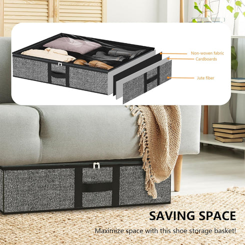 homyfort Under the Bed Shoe Organizer, Fits 12 Pairs & 4 Pairs Boots, Set of 2, Sturdy & Breathable Materials