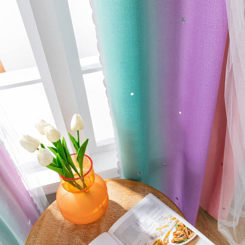 Green,63 34 inches,1 XiDi Curtains for Girls Bedroom Decor, Rainbow Blackout Curtains for Kids/Little Girl Room Decor