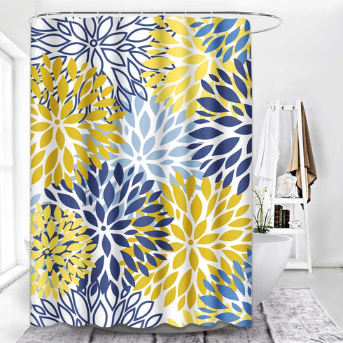 Shower Curtain - Green Spring Flower Design, Waterproof Polyester Fabric, 72 x 72 Inches with Hooks