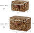 Storage Bin with Lid - Leopard Print Cute Velvet Fabric Basket Box with Faux Leather Handles, Foldable Organizer (Small