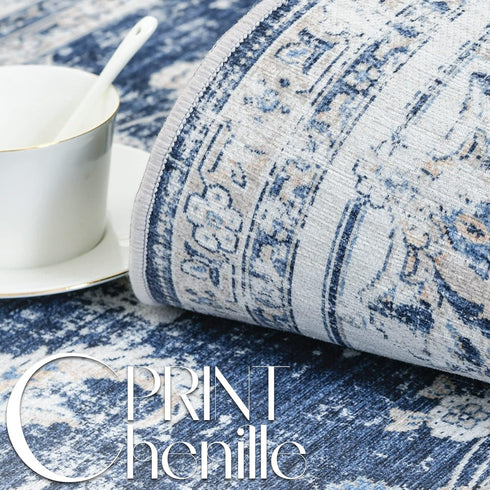 jinchan 2x6 (2x6, Fiora Runner Rug Machine Washable Hallway Rug Dark Blue Vintage Floral Print Non-Slip Low Pile