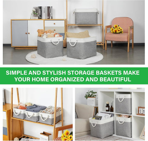 Bidtakay Large Storage Baskets, 3-Pack Fabric Closet Organizers, 16x11.8x11.8 In, Collapsible Bins with Handles,