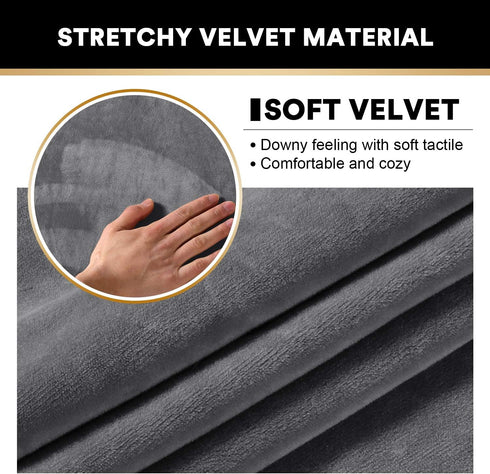 PrinceDeco 4 Pack Thick Velvet Stretch Armrest Covers for Chairs, Sofas & Armchairs - Non Slip, Grey