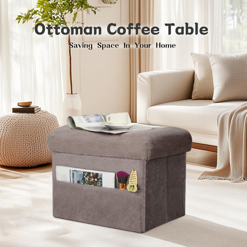 300 lbs, 17x13x13IN Ottoman with Storage, Folding Soft Fur Ottoman Foot Rest Stool with Thicker Furry Padded Seat.