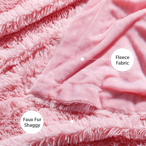 Tuddrom Extra Soft Faux Fur Blanket Queen Size 80" x 90", Solid Reversible Fuzzy Long Hair Shaggy Blanket, Pink