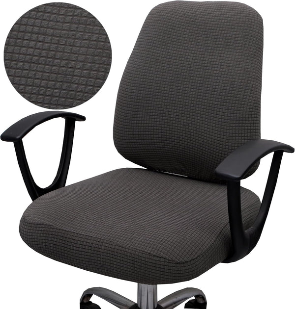 Computer Office Chair Cover, Stretchable Universal Rotating Chair Slipcover (ZZ Dark Grey Walf Checks)