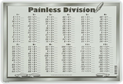 Painless Learning Large Division Tables Placemat