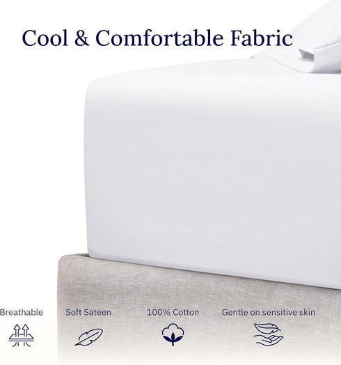 California Design Den White Twin XL Fitted Sheet, 100% Cotton, 400 Thread Count Sateen, Fits College Dorm