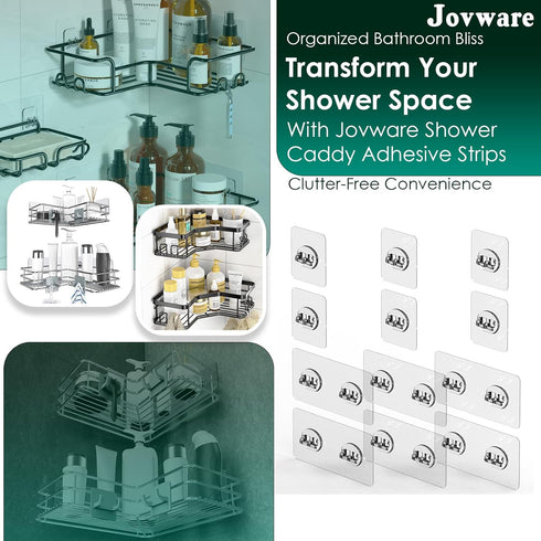 12 Pack Adhesive Hooks for Shower Caddy, Bathroom Shelf