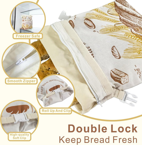 Cazlon (2-Pack, 12"x17", Eco-Friendly Linen Beeswax Bread Bags Reusable, Sustainable Storage for Homemade Bread