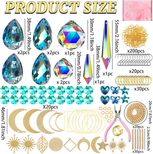 QIKAIDE 370 Pcs Crystal Suncatcher Kits Hanging Chandelier Crystals Prisms Parts Rainbow Maker Pendants for Stained