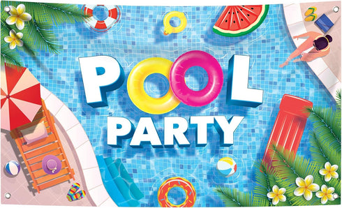 KatchOn XtraLarge Pool Party Backdrop - 72x44 Inch, Banner for Pool Party Decorations and Summer Party