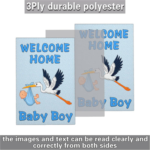 Welcome Home Baby Boy Garden Flag, 12x18 Inch Double Sided It's a Boy Stork Yard Sign Decorations