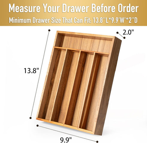 Silverware Organizer Acacia, Kitchen Drawer Organizer, Cutlery Holder with 5 Slots for Flatware Storage in Drawer