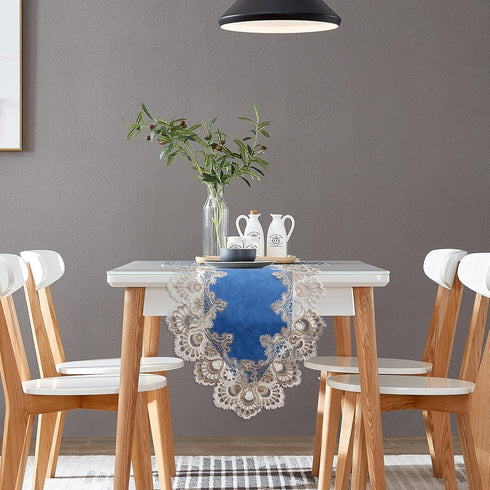 72 Inches (16x72 inch,Blue) Vintage Lace Dining Table Runner, Macrame Coffee Table Runners for Kitchen Home Christmas