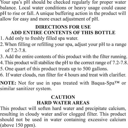 1-Quart SpaChoice Premium Control The pH, pH Balance for Hot Tub, Made in USA