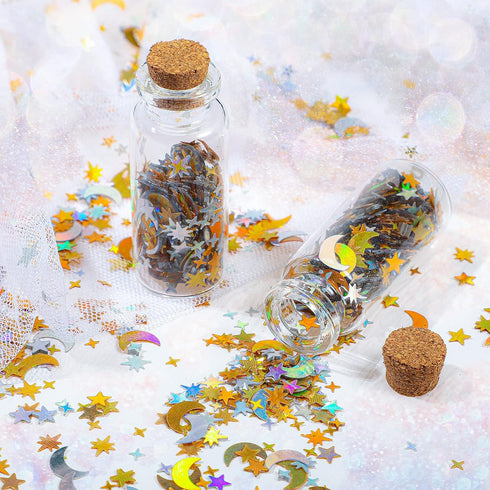 60 G/2.1 oz Holographic Star and Moon Glitter Confetti, Iridescent Table Metallic Glitter for Wedding Party DIY