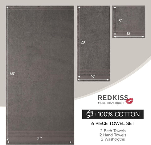 6 Set 100% Set 700 Sets 2 2 2 REDKISS Piece Brown Bath Towels Cotton Towels for Bathroom, Hotel Collection | GSM