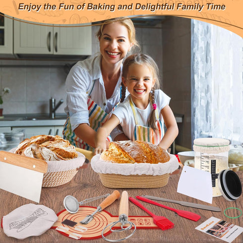 SavEase 9" 10" Sourdough Bread Baking Supplies, Complete Sourdough Starter Kit, Round & Oval Bread Proofing Basket