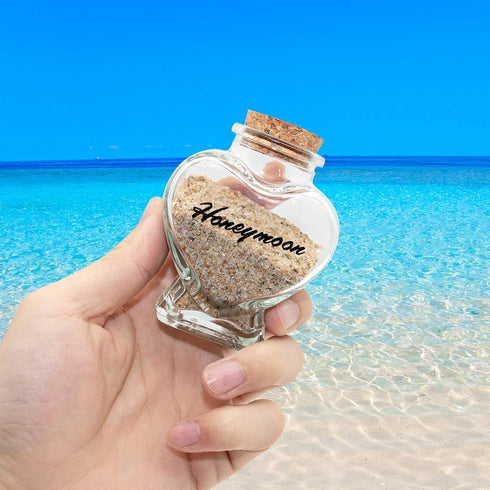 Honeymoon Sand Keepsake Jar - Unique Romantic Gifts for Newlyweds, Wedding, Engagement, Vacation Travel (HEART SHAPED