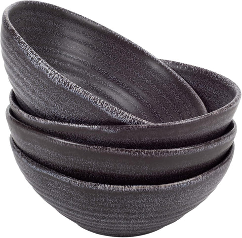 Elanze Designs Modern Chic Ribbed Serving Bowls Set of 4, Ceramic Stoneware for Meals and Soup (Charcoal Grey)