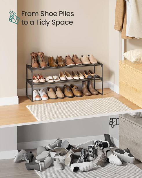 2-Tier 12-15 11.8 36.2 14.6 Inches, ULSA12BK SONGMICS Shoe Rack, Shoe Organizer, Metal Storage Shelf, Upright or Upside