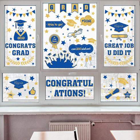 Whaline 193Pcs Graduation Window Sticker Clings, Removable Grad Decorations for School Home Office