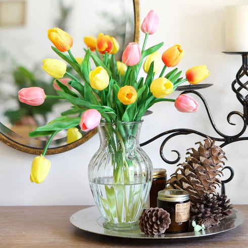 FiveSeasonStuff 15 Stems Real Touch Artificial Tulips, Lifelike Faux Flowers for Home, Weddings, Gifts & Spring Décor