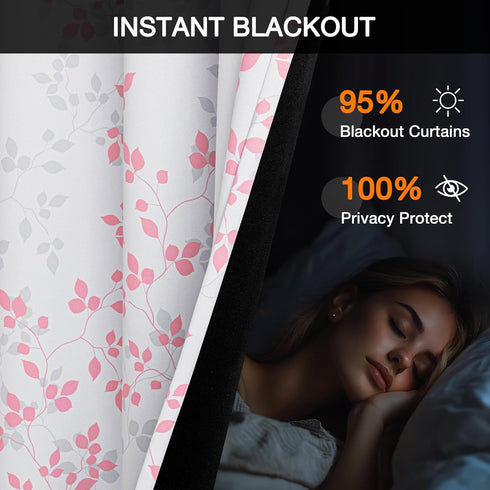 95% 84 Inches Grommet 52 Inch MEETSKY Pink Curtains for Girls Bedroom Blackout Nursery Curtains Long- Leaf Patterned
