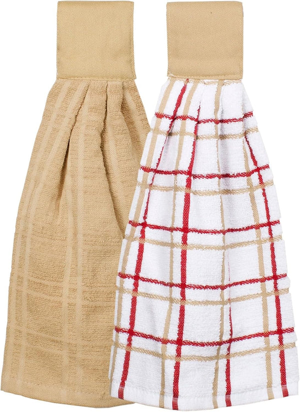 Ritz Premium 100% Cotton Kitchen Tie Towel, Absorbent, Super Soft, Fast Drying, Set of Two, Biscotti