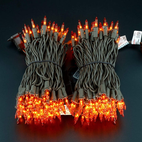 YULETIME Orange Christmas Lights with Brown Wire, 66 Feet 200 Count UL Certified String Lights, Pack of 2 Sets