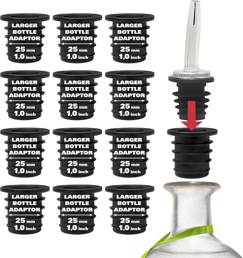 Esatto 12 Pieces Liquor Pourer Adapters Set for Large Olive Oil and Liquor Bottles - Converts Spout to Large Pour Spout