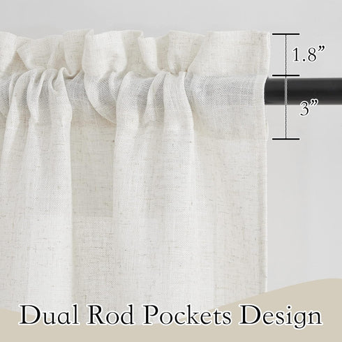 RYB HOME Semi Sheer Valances - Linen Textured Sheer Curtains for Kitchen Bathroom Cafe Bedroom, 2 Panels, 52 x 18 inches