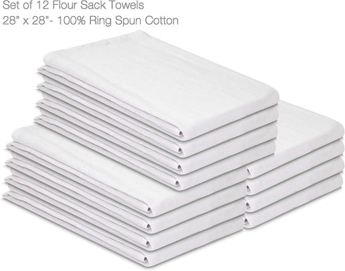 12 Pack 28 28 Inches 100% Flour Sack Towels White Kitchen Dish Towels x Soft Absorbent Tea Towel Cotton Ring Spun Bar