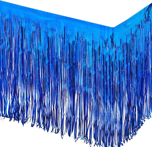 allgala Blue Tinsel Table Skirt 2-Pack, 29x108 Inch Metallic Foil Fringe for Party Decor