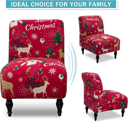 Armless Room(Red,1) Iauddy Accent Slipper Chair Cover Slipcover,Stretch Spandex Printed Removable Non-Slip Silp Cover
