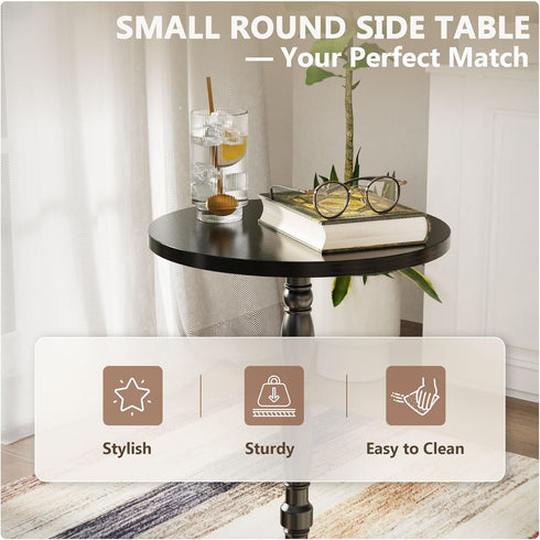 Wood Drink Table, Round Side Table for Small Spaces, Pedestal End Table Modern Accent Nightstand for Living Room