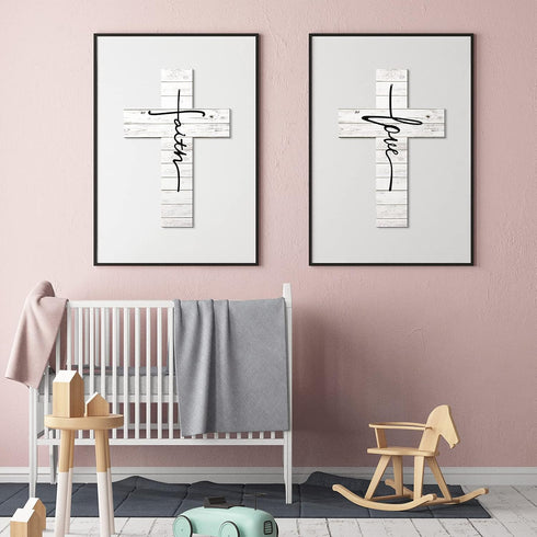 Jetec 3 Pieces Faith Love Hope Cross Sign - Rustic Wood Wall Hanging Decor, 12 x 8 Inch
