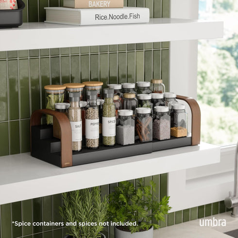 Expandable Three-Tier Spice Shelf - Bellwood Design in Black/Walnut