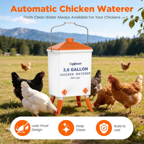 Eggluuz 3.6 Gallons Chicken Waterer Bucket with Water Nipples, Adjustable Legs and Anti-Roost Cone