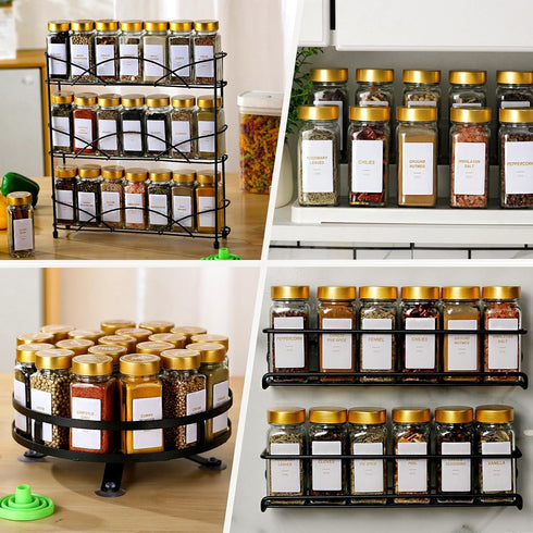 24Pcs Lids-4 oz Set (24) Glass Spice Jars with Label, Spice Jars with Shaker Gold Spice Seasoning Jars Bottles