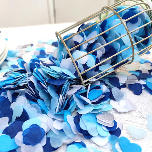 Blue Silver Tissue Paper Heart Confetti, Wedding Engagement Bridal Shower Decor, 1 Inch Pack of 6000