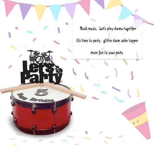 Let's Party Drums Cake Topper for Rock and Roll 80's Themed Birthday Music Party Decorations