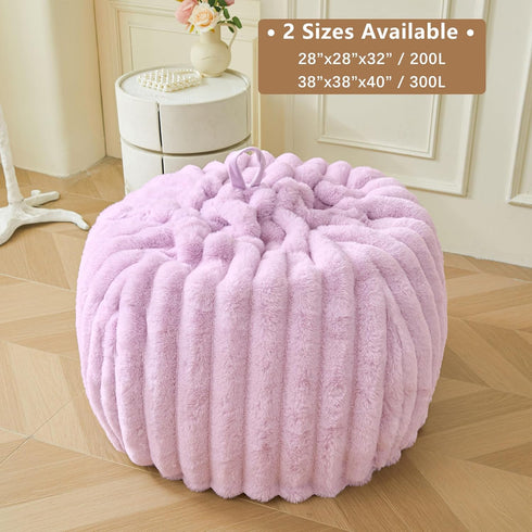 MEGO Kids Fluffy Faux Rabbit Fur Bean Bag Chair Cover(No Filler), Light Purple Plush Striped Stuffed Animal Storage