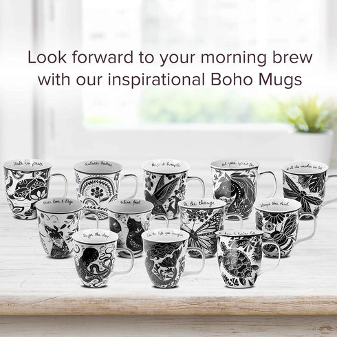Karma Gifts 16 oz Black and White Boho Mug - Hummingbird, Cute Ceramic Coffee Mug for Women and Men