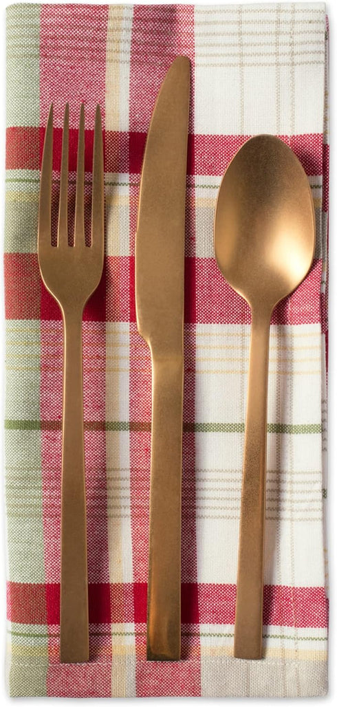 DII Orchard Plaid Collection 6 Piece Napkin Set, 20x20, Taupe/Red Linen Tabletop Essentials