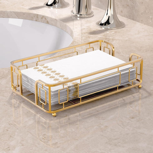 Countertop Guest Towel Holder Tray for Bathroom Gold Napkin Holder for Disposable Paper Hand Towels, Vanity Hand Towel