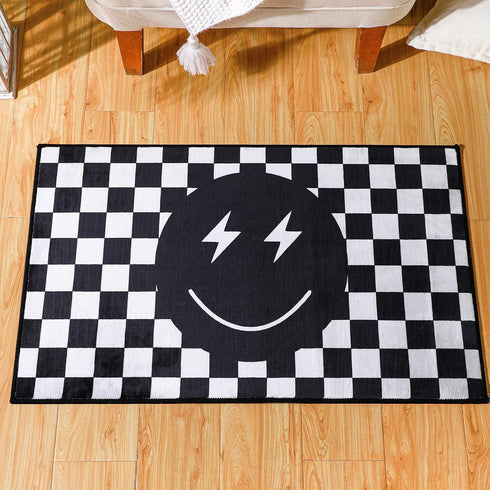 Demissle Smile Face Rug: Preppy Buffalo Check Plaid Funny Checkered Carpet for Living Room Bedroom Dormitory Decor