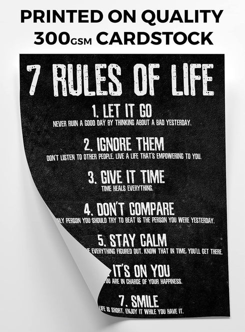 HoneyKICK 7 Rules of Life Motivational Poster, 11 x 14 Inches Unframed, Printed on Premium Cardstock